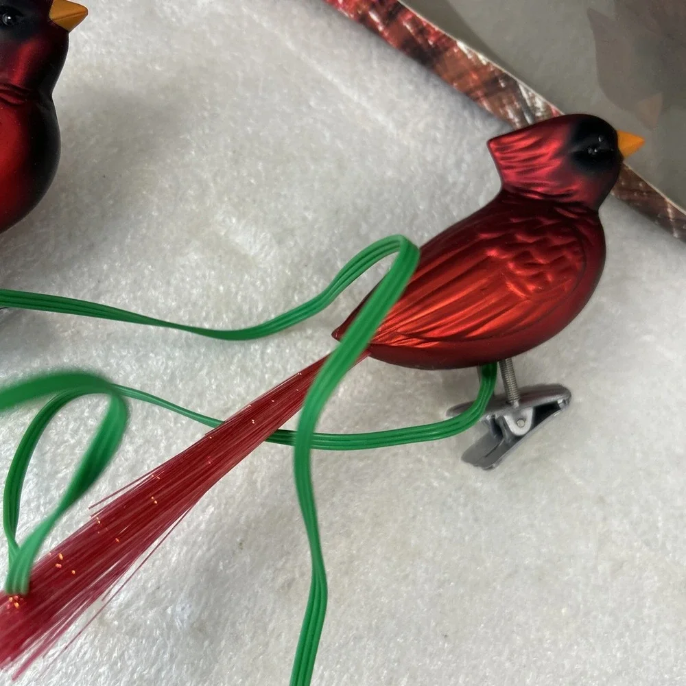 Vintage 2002 Holiday Creations Cardinal  Fiber Optic Red Birds Clip Ornament